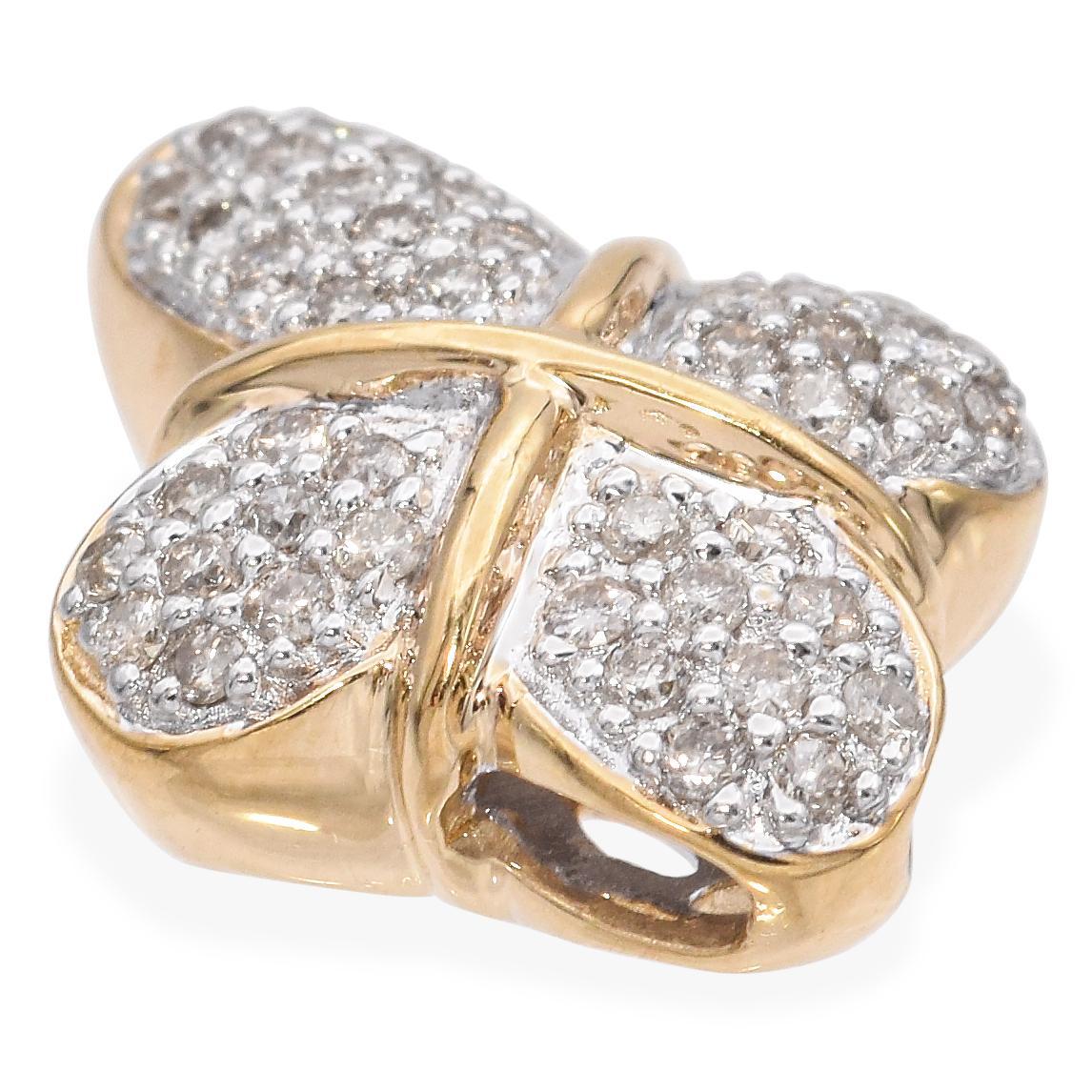 Taille ronde Pendentif en or jaune 14K Pavé 0.69 TCW Diamond Cross Slider en vente