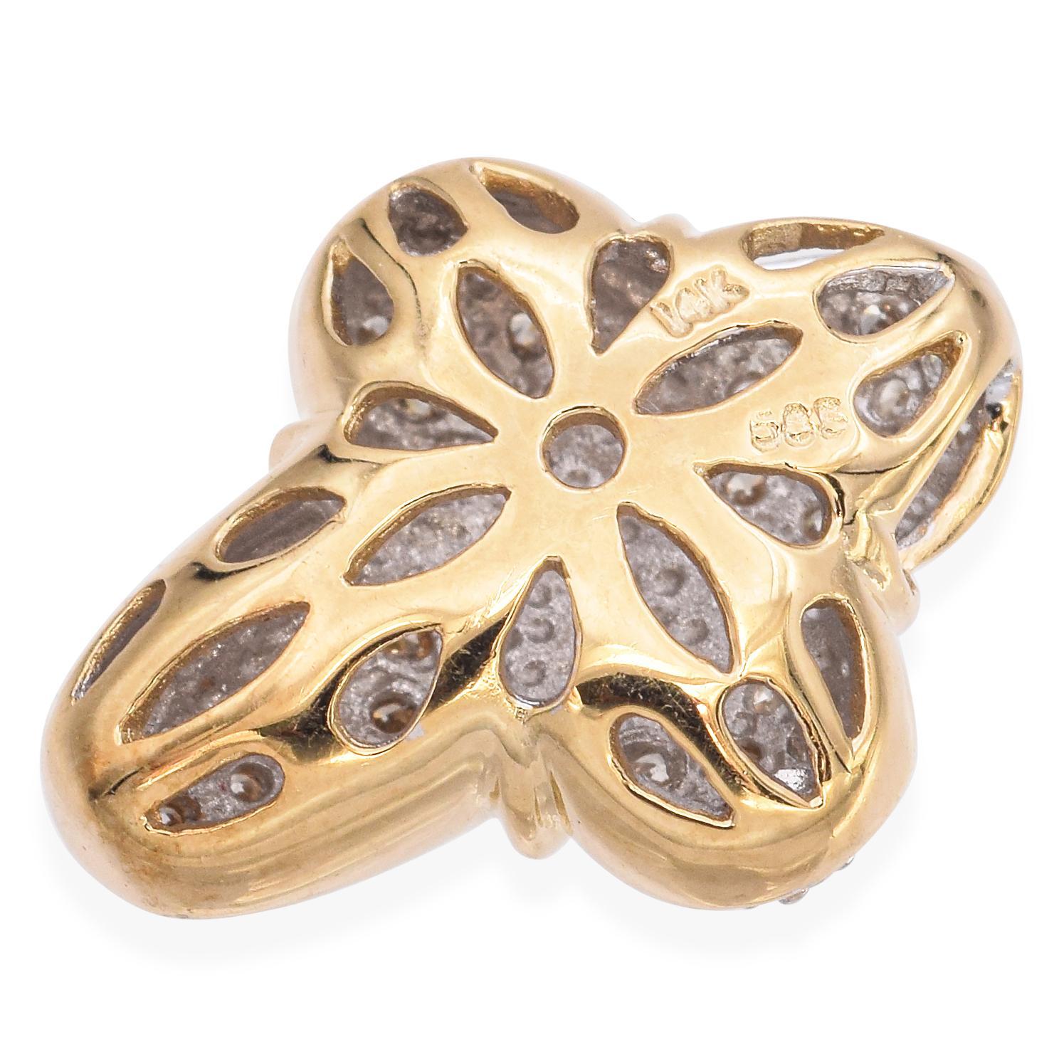 Pendentif en or jaune 14K Pavé 0.69 TCW Diamond Cross Slider Bon état - En vente à New York, NY