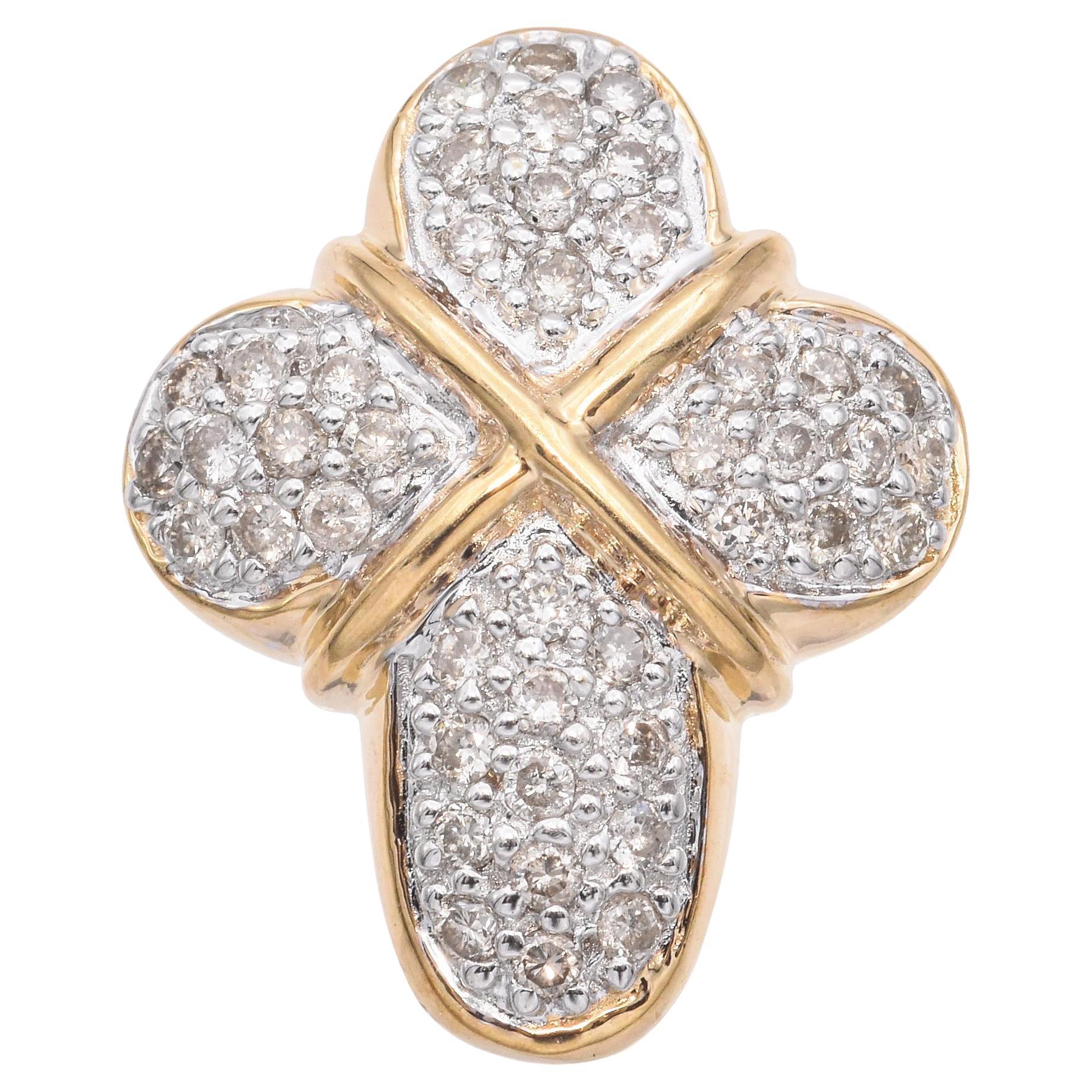 14K Yellow Gold Pavé 0.69 TCW Diamond Cross Slider Pendant