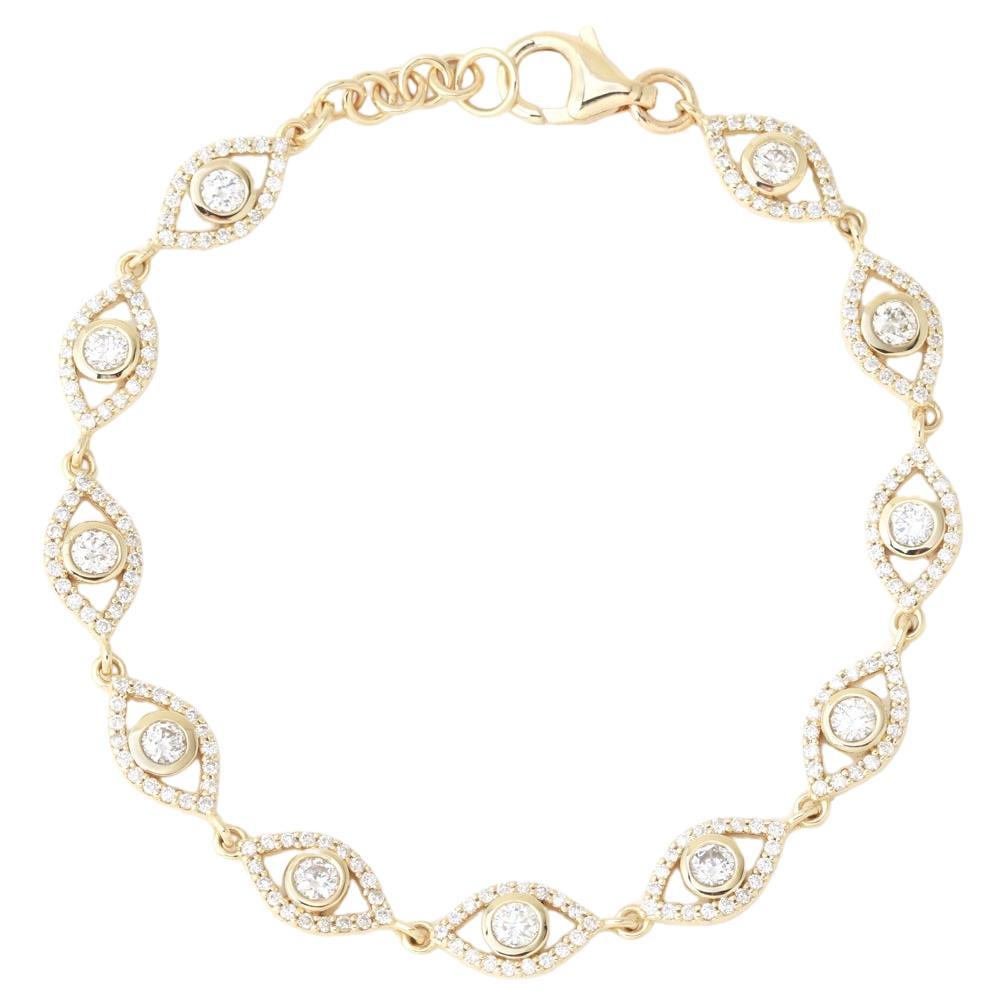 14k Yellow Gold Pavé 2.2 Carat Diamond Eye Tennis Bracelet