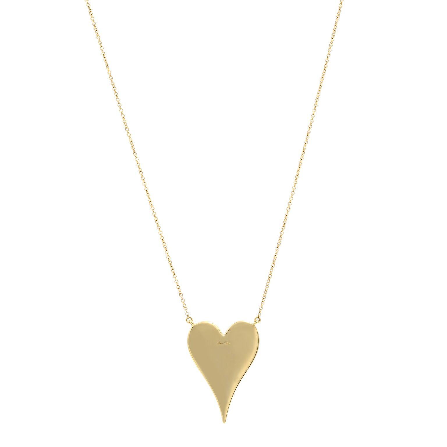 Modern 14 Karat Yellow Gold Pave Diamond 0.83 Carat Heart Pendant Necklace