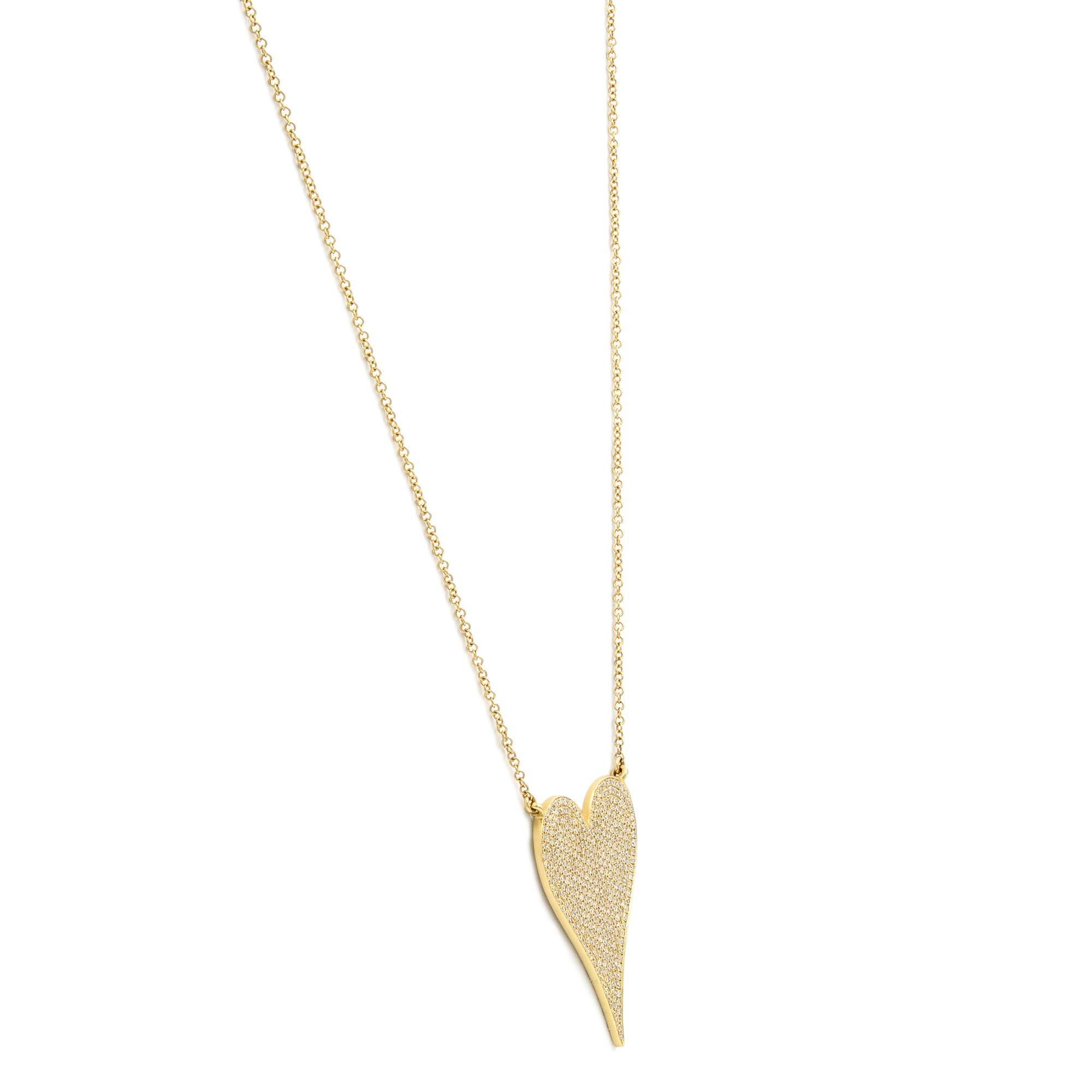Round Cut 14 Karat Yellow Gold Pave Diamond 0.83 Carat Heart Pendant Necklace