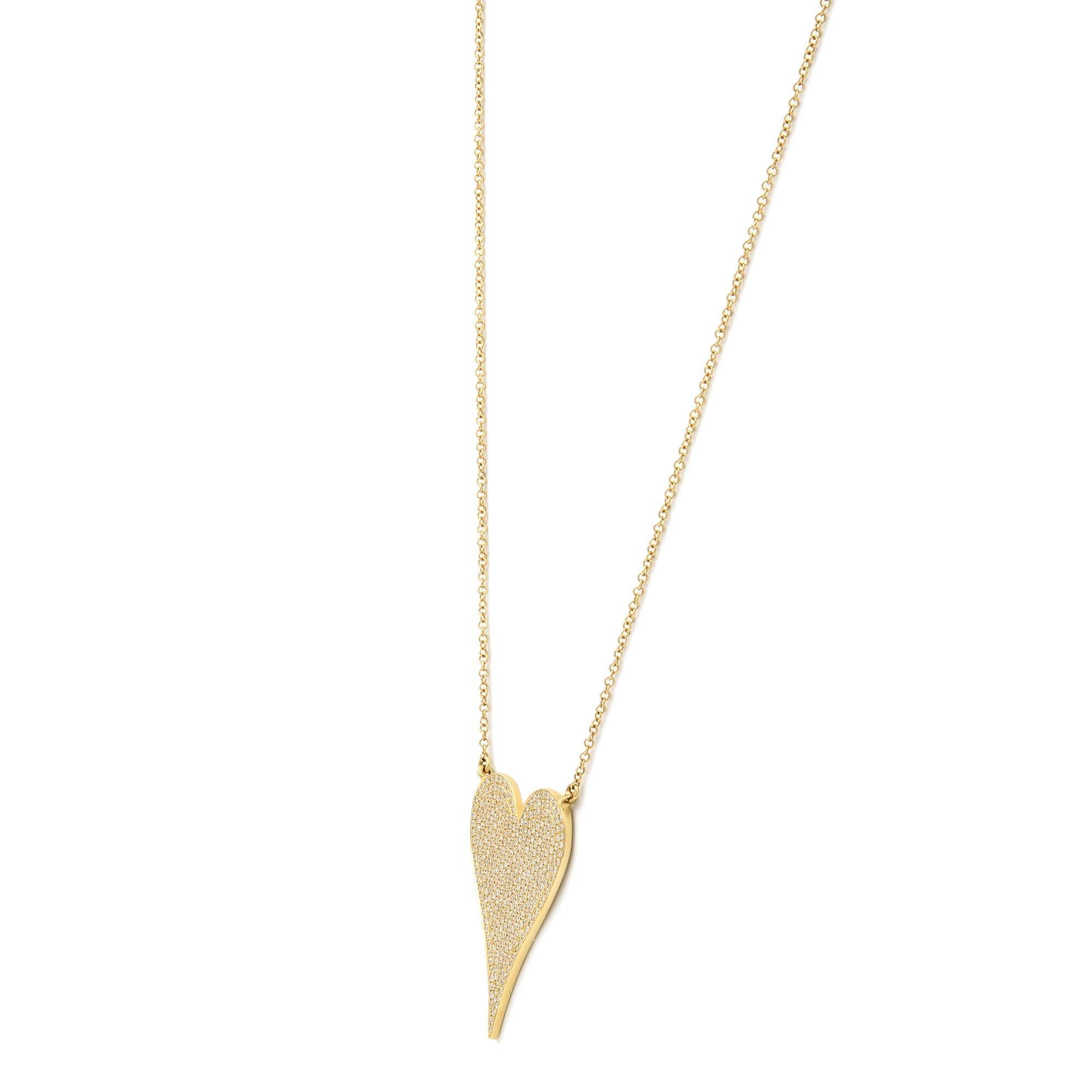 Women's 14 Karat Yellow Gold Pave Diamond 0.83 Carat Heart Pendant Necklace