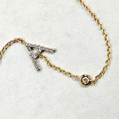 14K Yellow Gold Pavé Diamond “A” Bracelet with Bezel Diamond Accent, Italy