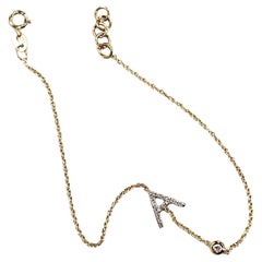 14K Yellow Gold Pavé Diamond “A” Bracelet with Bezel Diamond Accent, Italy