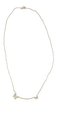 14K Yellow Gold Pave Diamond Butterfly Necklace #24134
