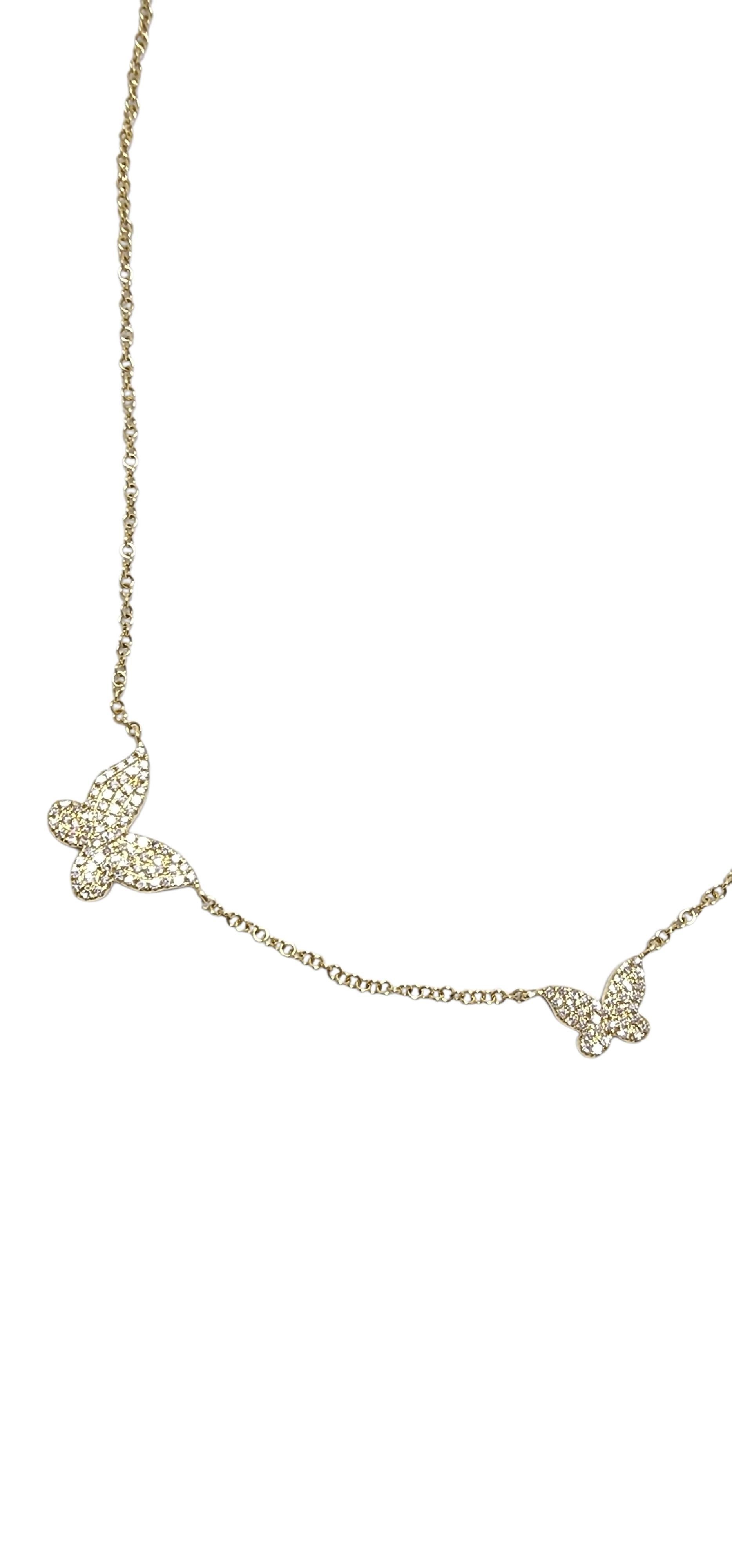 14K Yellow Gold Pave Diamond Butterfly Necklace #24134