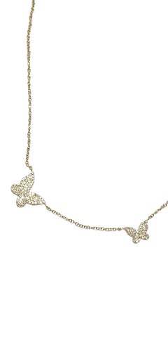 14K Yellow Gold Pave Diamond Butterfly Necklace #24134