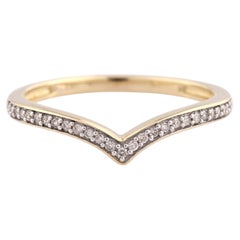 14K Yellow Gold Pave Diamond Chevron Wishbone Band