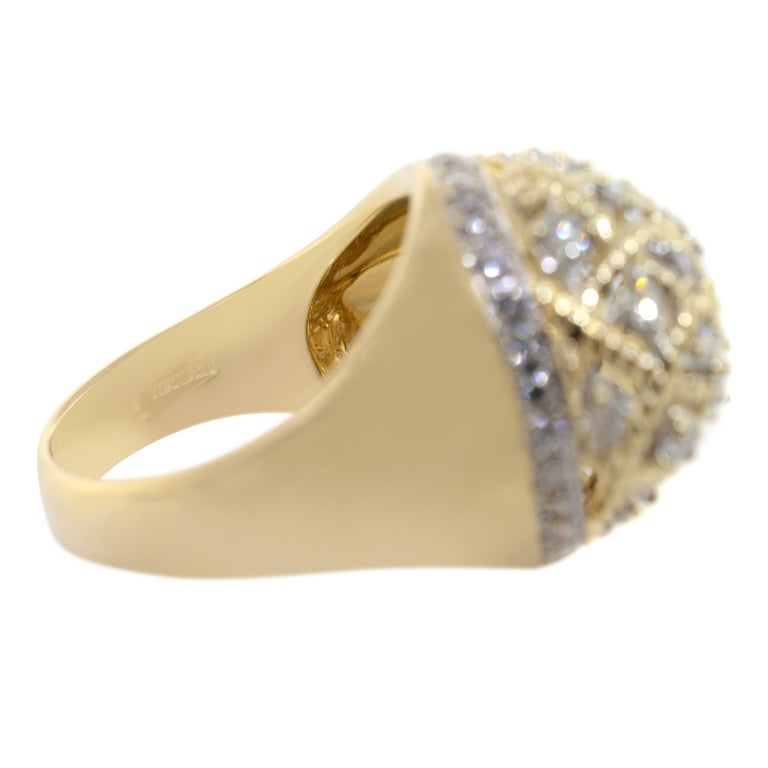 14 Karat Yellow Gold Pave Diamond Cocktail Ring at 1stDibs