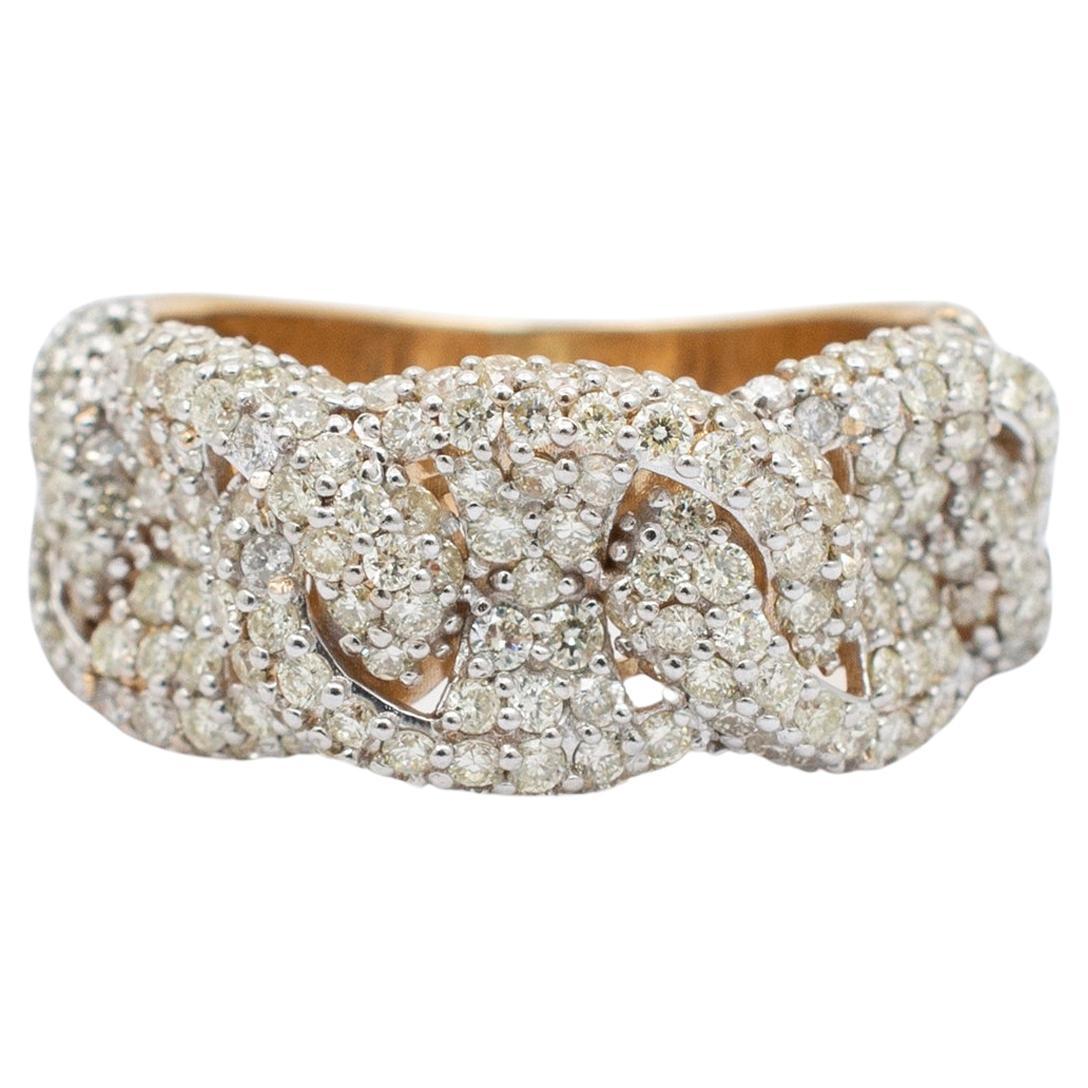 14K Yellow Gold Pavé Diamond Cuban Link Cocktail Ring For Sale