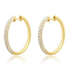 14K Yellow Gold Pave Diamond Hoop Earrings