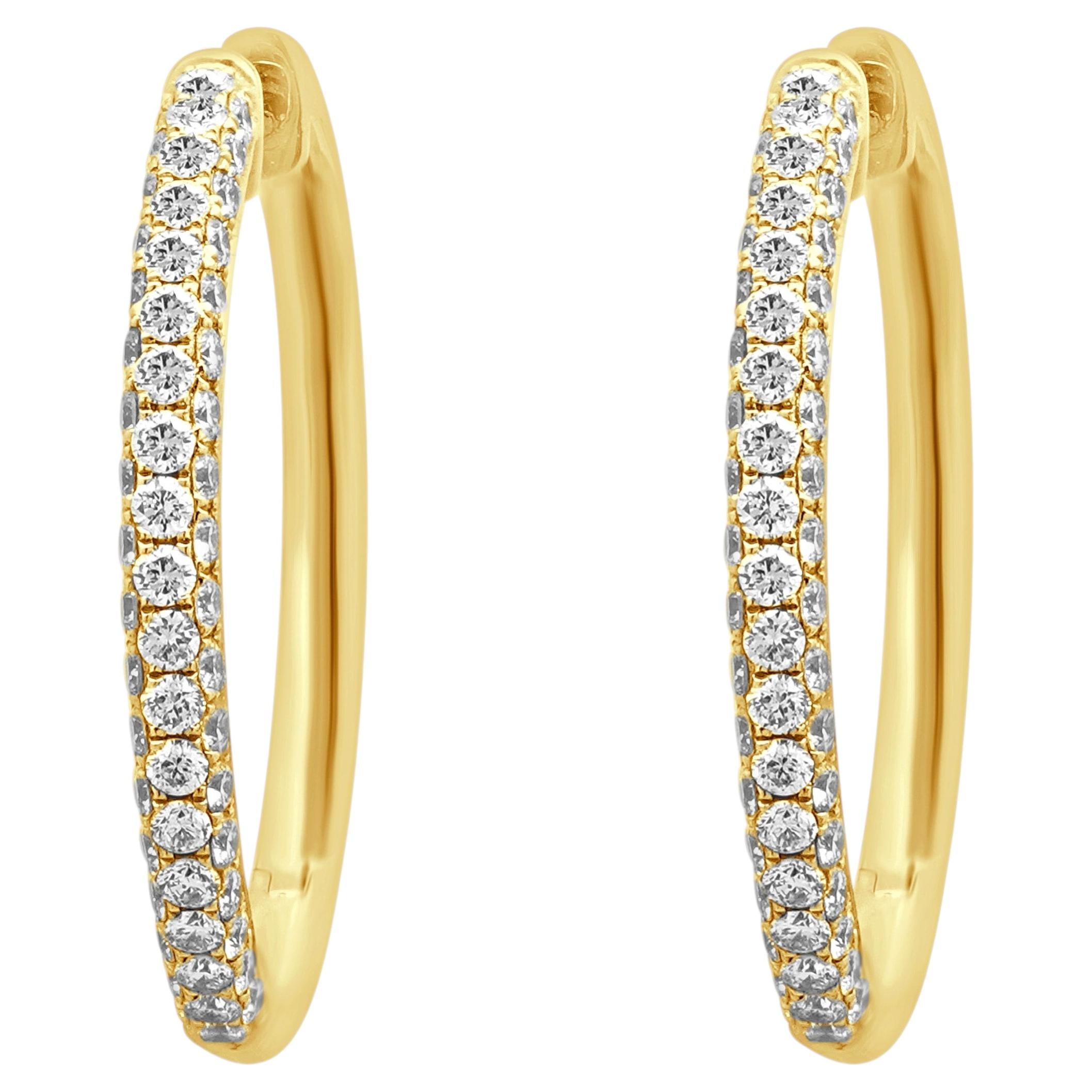 14K Yellow Gold Pave Diamond Hoop Earrings