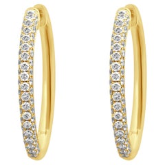 14K Yellow Gold Pave Diamond Hoop Earrings