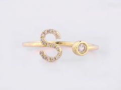 14K Yellow Gold Pave Diamond Initial "S" Open Bypass Ring