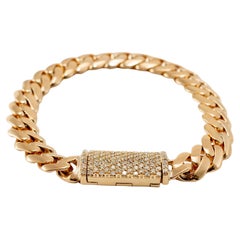 14K Yellow Gold Pave Diamond Lock Clasp Cuban Link Bracelet