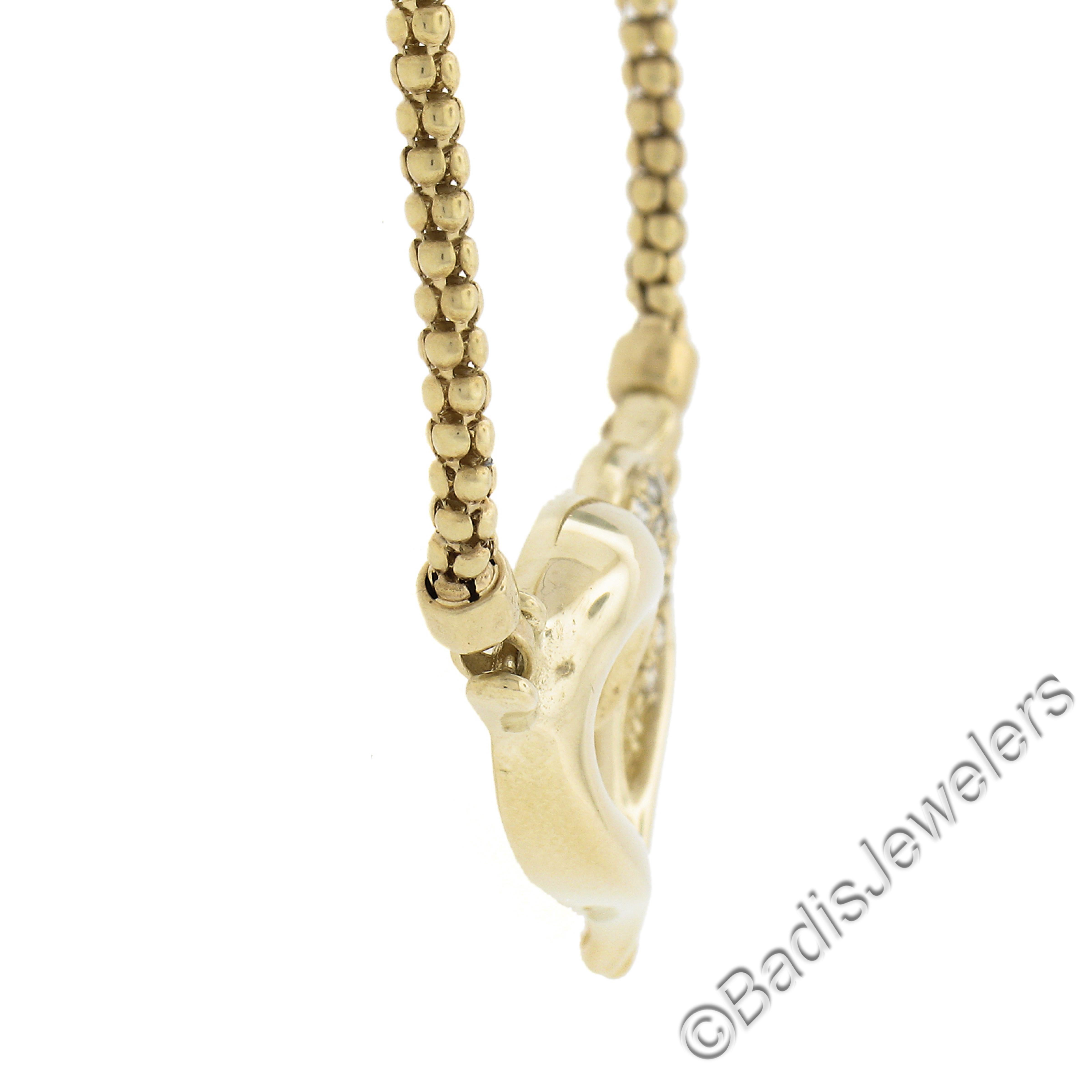 Donna Ciondolo a cuore aperto in oro giallo 14k con pavé di diamanti Collana a catena A Link da 17 pollici in vendita