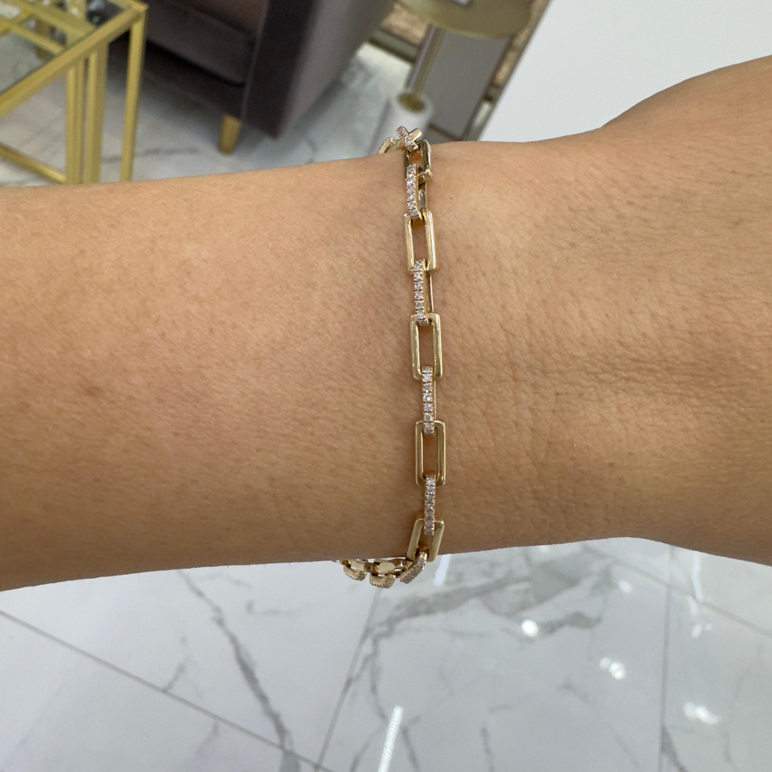 14K Gelbgold Pave Diamant Rechteckiges Papier-Clip-Gliederarmband 1