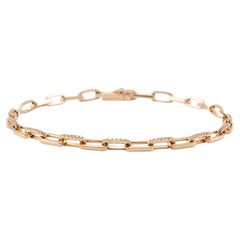 14K Gelbgold Pave Diamant Rechteckiges Papier-Clip-Gliederarmband