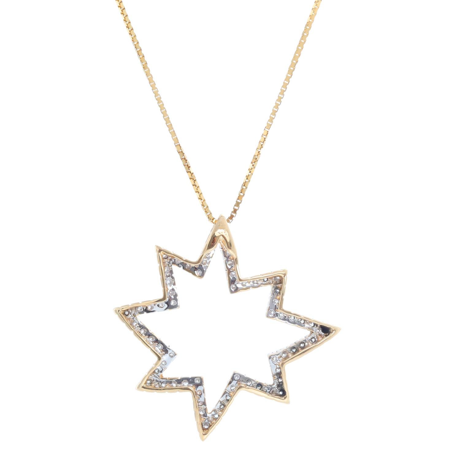 14K Gelbgold Pavé-Diamant-Stern-Halskette Damen im Angebot