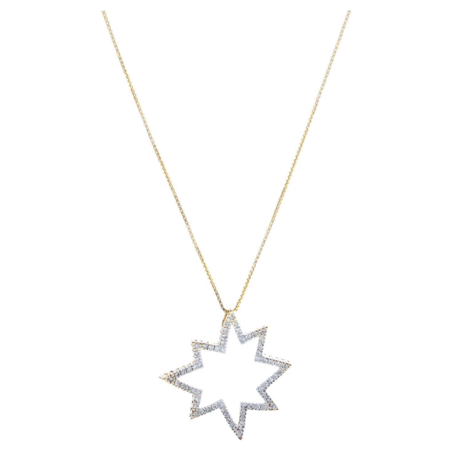 Diamond Star Necklace, 14 Karat Yellow Gold Pave Diamond Flexible Star