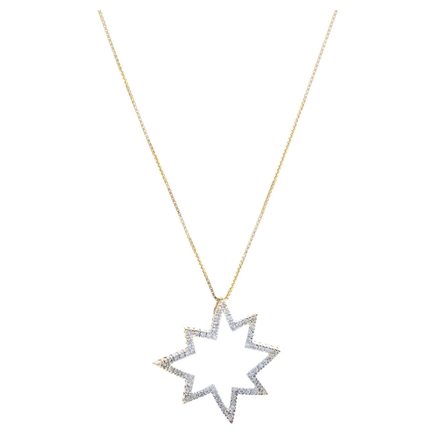 14K Gelbgold Pavé-Diamant-Stern-Halskette im Angebot
