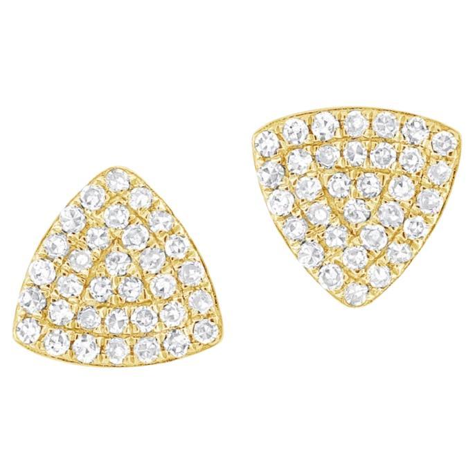 14K Yellow Gold Pave Diamond Triangle Stud Earrings For Sale