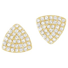 14K Yellow Gold Pave Diamond Triangle Stud Earrings