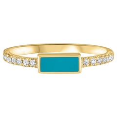 14K Yellow Gold Pave Diamond Turquoise Enamel Rectangle Ring, Shlomit Rogel