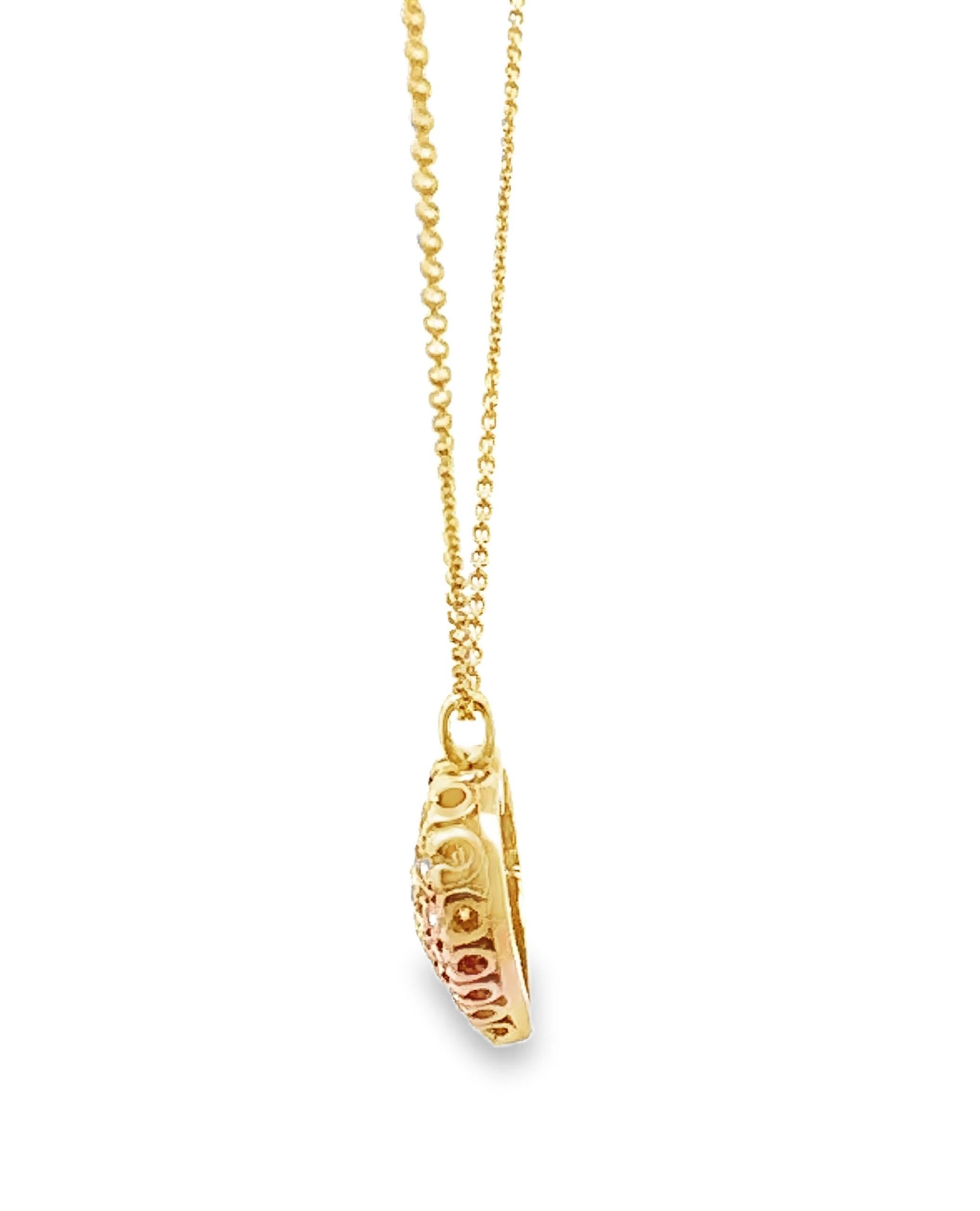 Contemporary 14K Yellow Gold Pave Heart Pendant with Diamonds For Sale