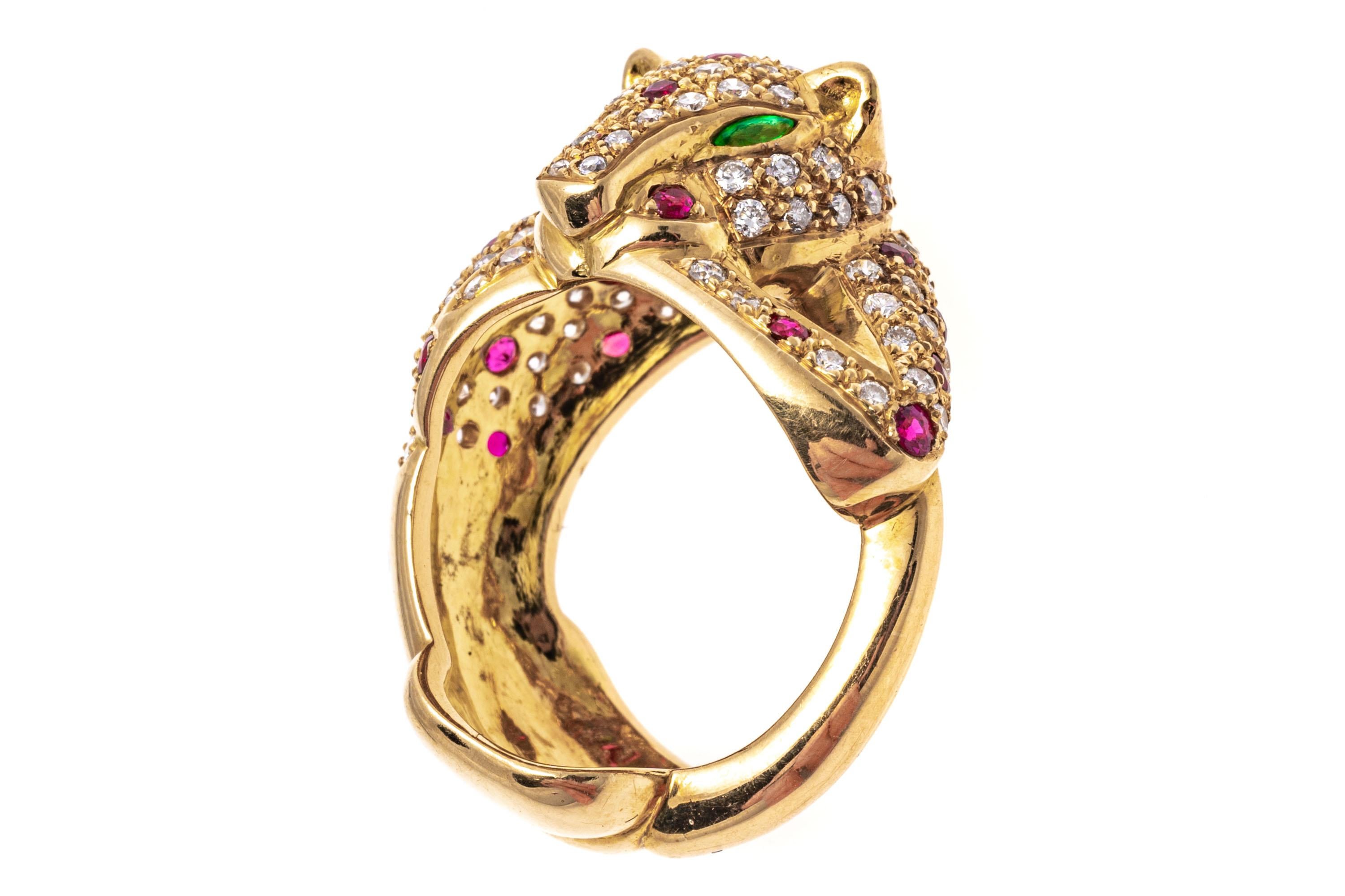 14 Karat Gelbgold Leopardenring mit Pavé-Rubin und Diamant, App. 1,44 TCW (Zeitgenössisch) im Angebot