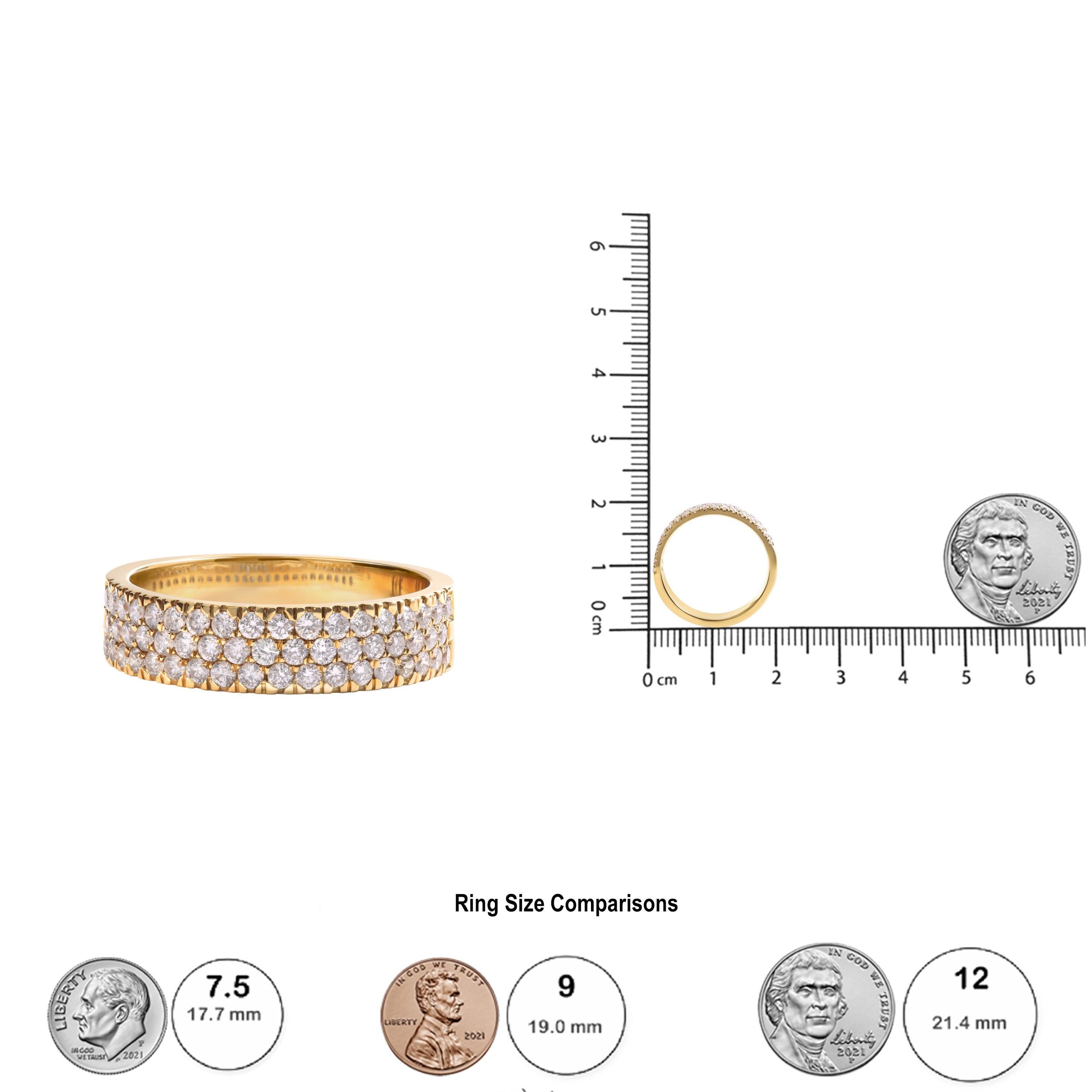 Round Cut 14K Yellow Gold Pave Set 3/4 Cttw Multi Row Diamond Band Ring For Sale