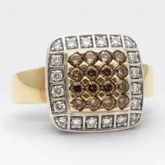 14K Yellow Gold Pave Set Cluster Ring with Chocolate Diamonds. (Size 7.0)