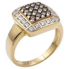 14K Yellow Gold Pave Set Cluster Ring with Chocolate Diamonds. (Size 7.0)