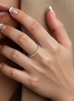 14k Yellow Gold Pave Set Diamond Enamel Stackable Band Ring