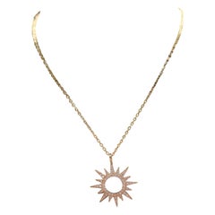 14K Yellow Gold Pave Sun Sunshine  Pendant