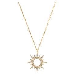 14K Yellow Gold Pave Sun Sunshine  Pendant