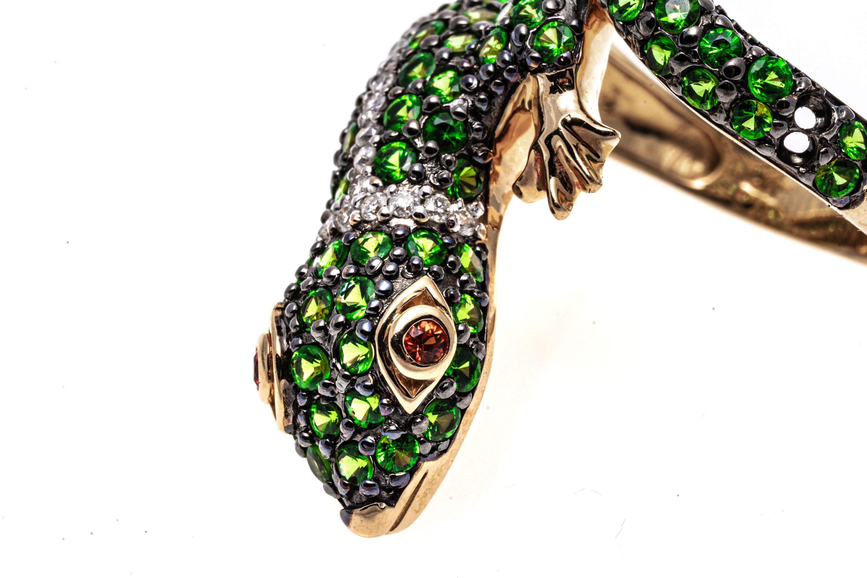 14k Yellow Gold Pave Tsavorite And Diamond Bypass Lizard Ring, Size 7.25 For Sale 1