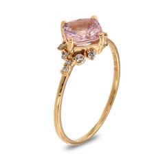 14K Yellow Gold Peach Sapphire and Diamond Ring Center-1.06 Carat GIA Unheated