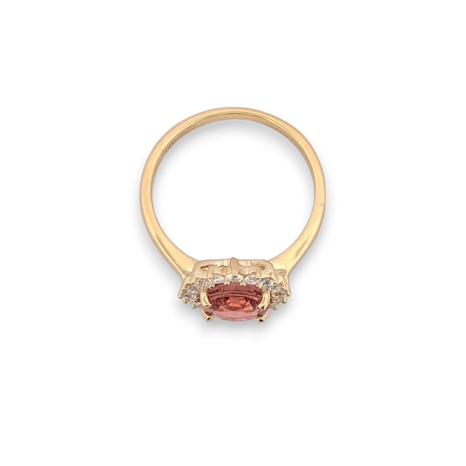 Oval Cut Calista  14K Yellow Gold Peach Tourmaline & Diamond Ring  Elegant Gemstone For Sale