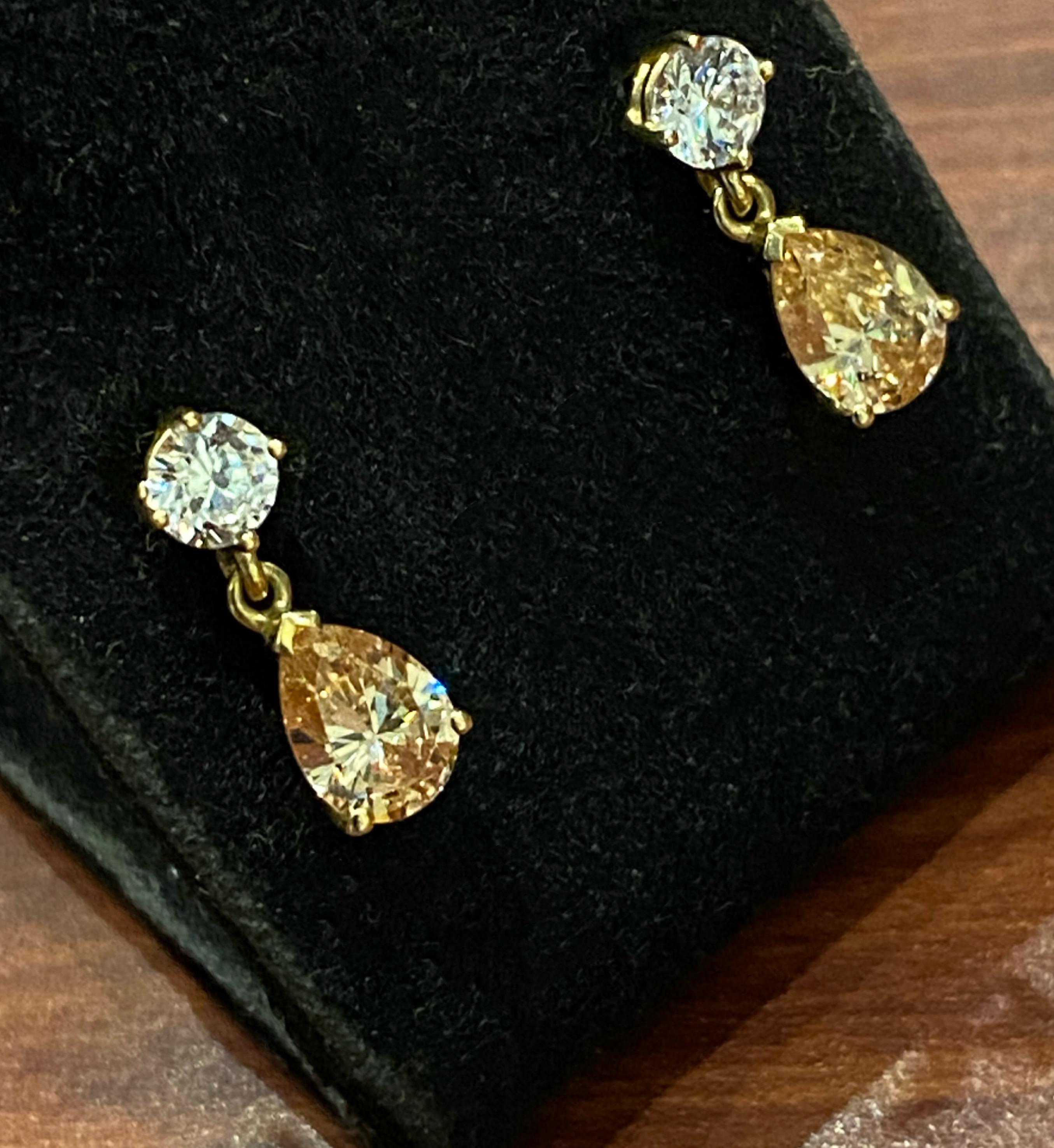 14K Yellow Gold & Peach & White CZ Vintage 15mm Drop Earrings For Sale 5