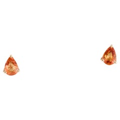 14K Yellow Gold Pear Brilliant Orange Sapphire Stud Earrings