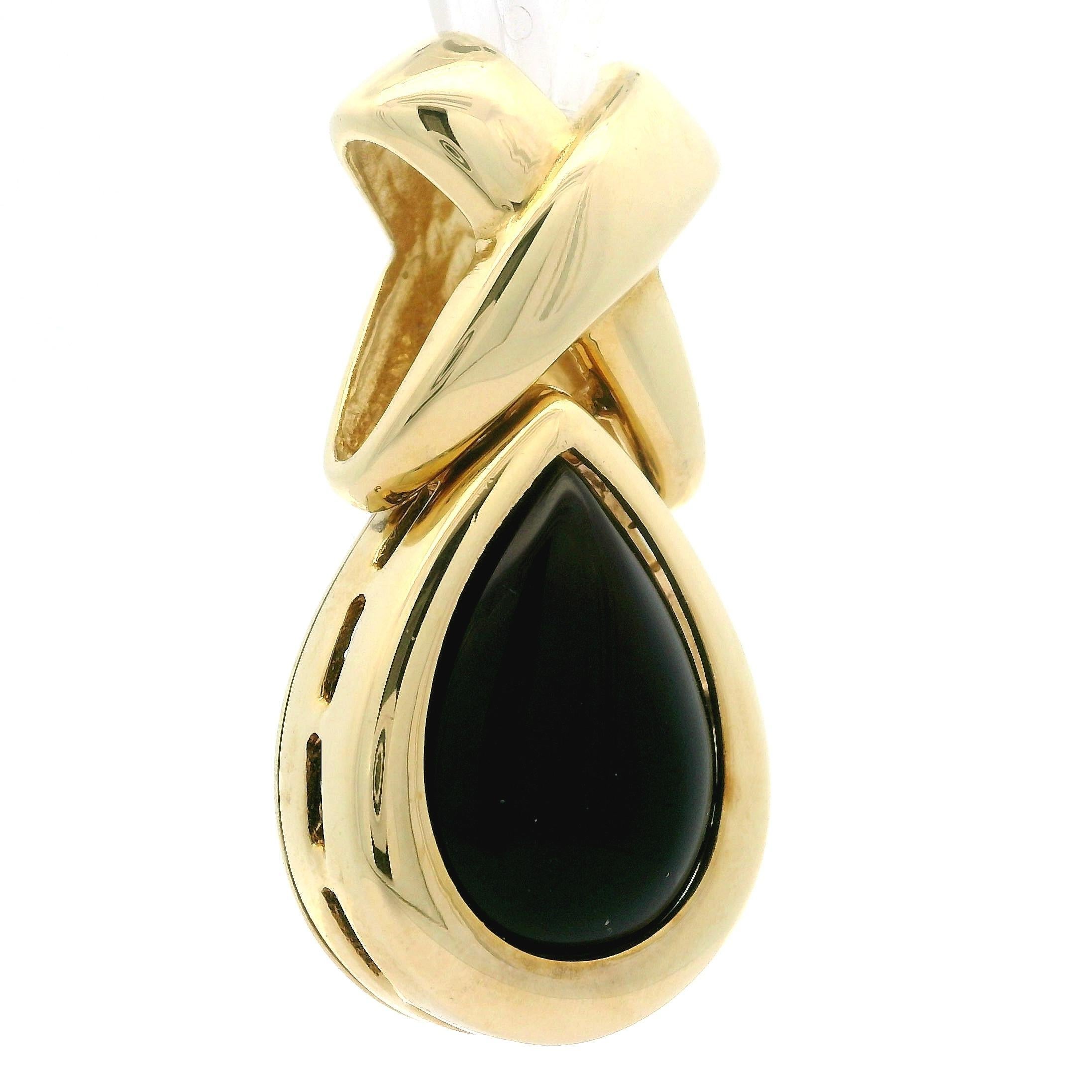 Taille cabochon Pendentif Slide en or jaune 14k Cabochon poire Onyx noir Figure 