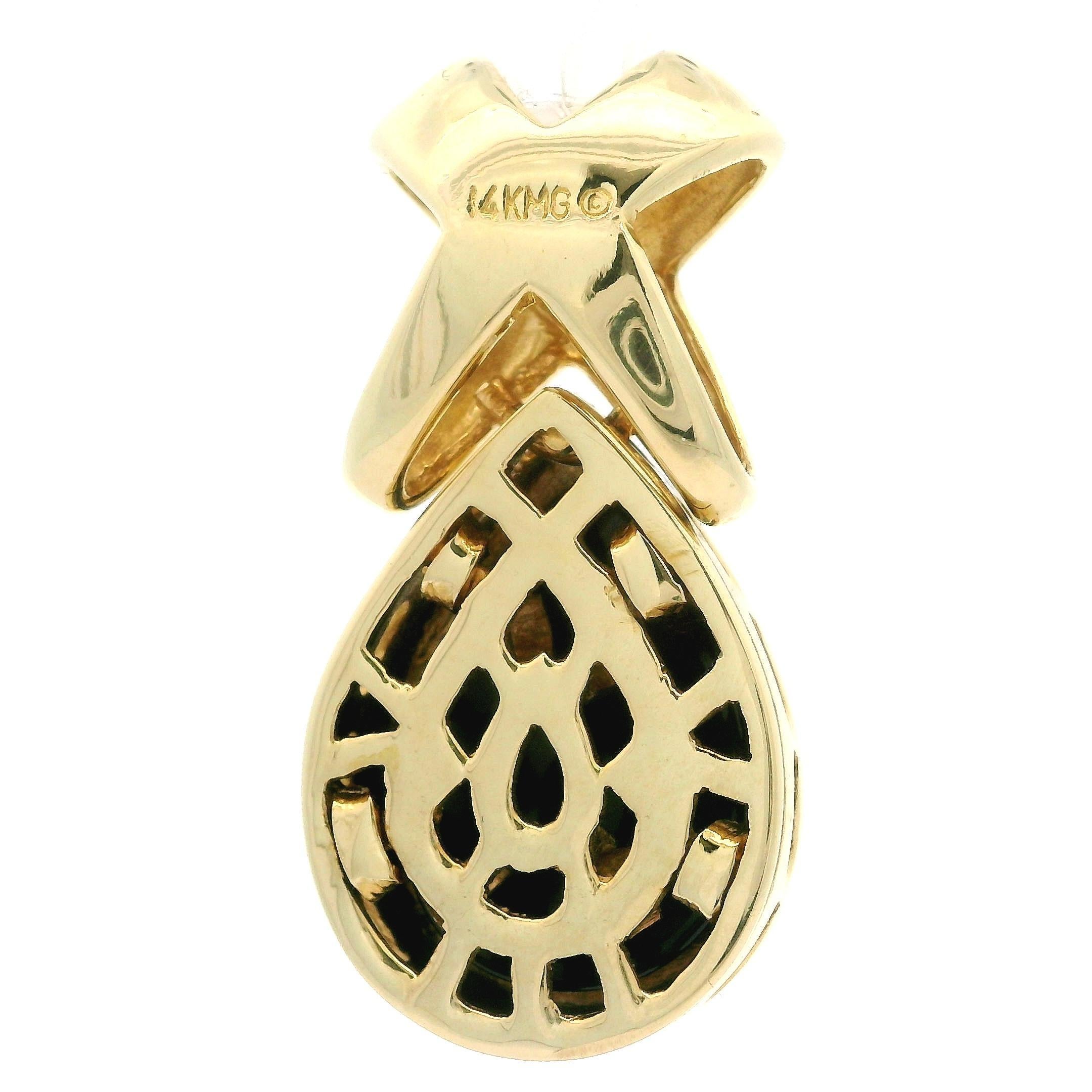 Pendentif Slide en or jaune 14k Cabochon poire Onyx noir Figure 
