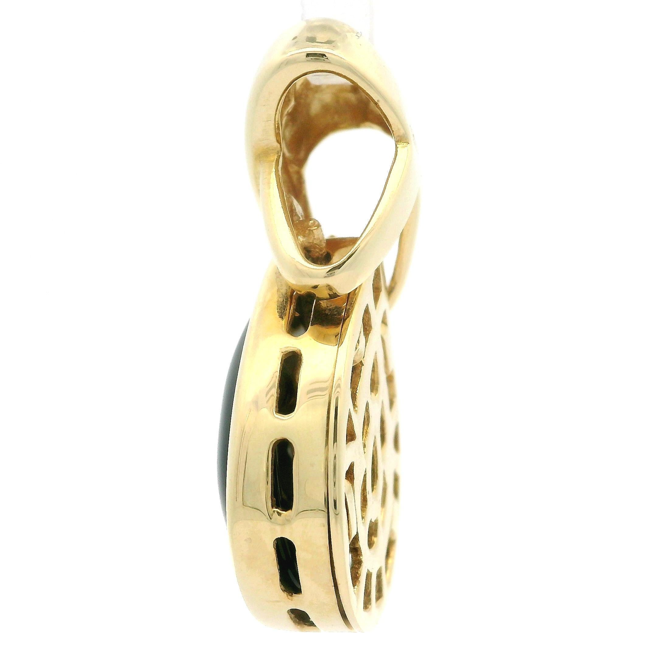 Pendentif Slide en or jaune 14k Cabochon poire Onyx noir Figure 