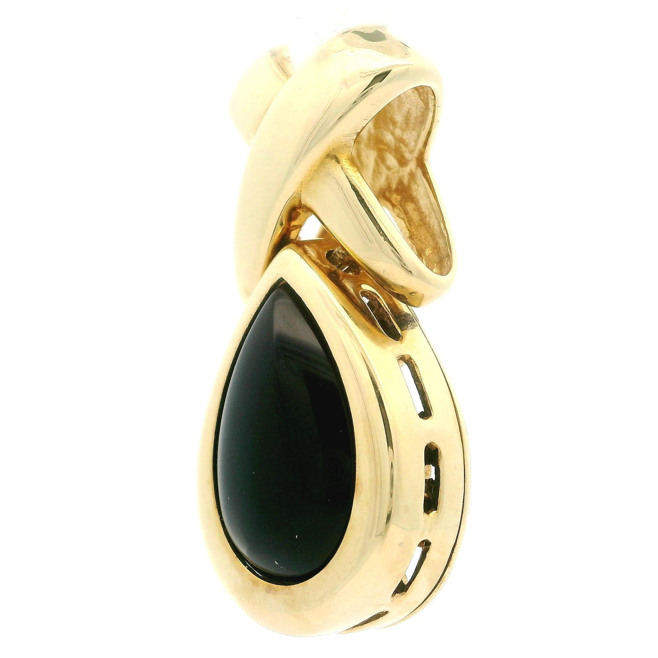 Pendentif Slide en or jaune 14k Cabochon poire Onyx noir Figure 