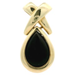 14k Yellow Gold Pear Cabochon Black Onyx Puffed Figure "X" Slide Pendant