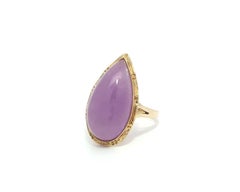 14k Gelb Gold Birne Cabochon Schnitt Lavendel Jade Bambus Gold Arbeit Halo Ring