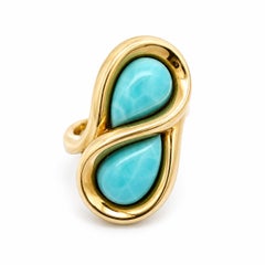 14k Yellow Gold Pear Cabochon Larimar Bypass Moi Et Toi Teardrop Ring