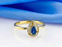 14K Yellow Gold Pear-Cut Blue Sapphire and Diamond Teardrop Ring